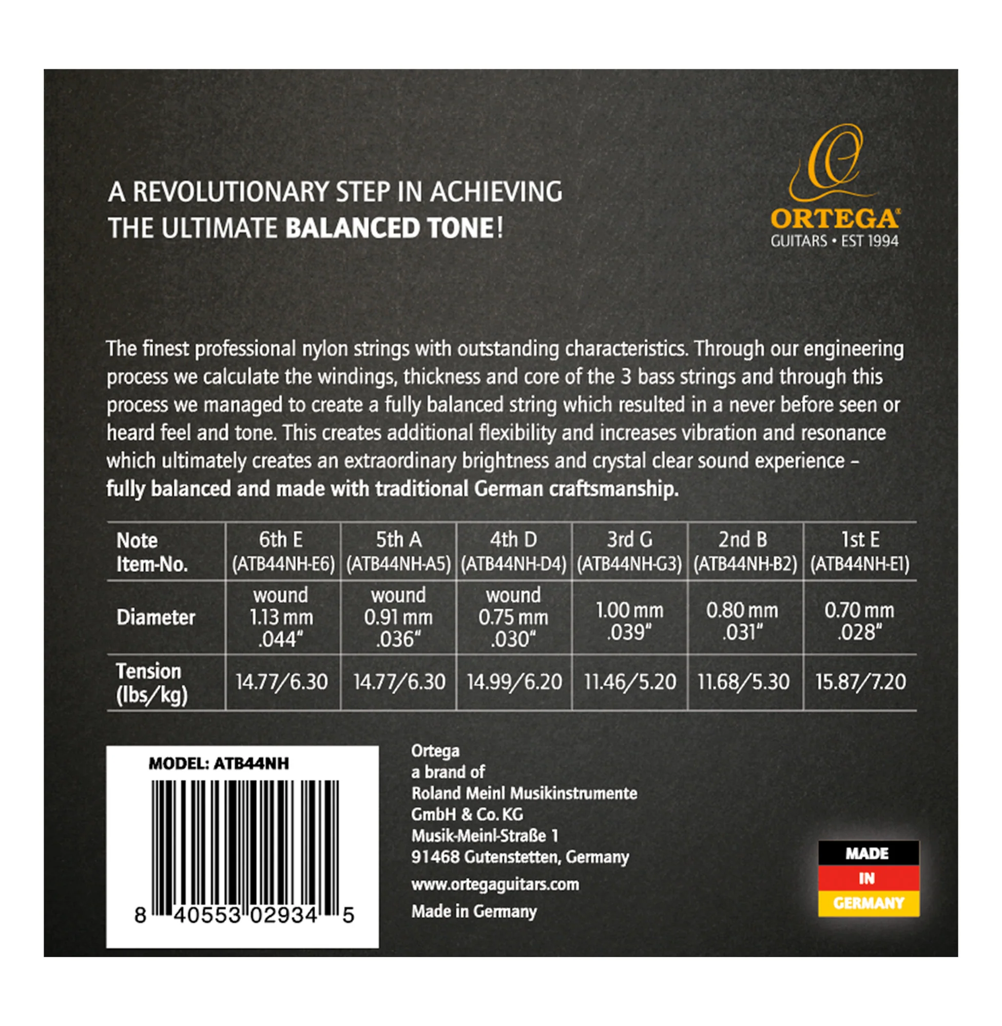 Ortega Hard Nylon String Set ATB44NH - Image 2