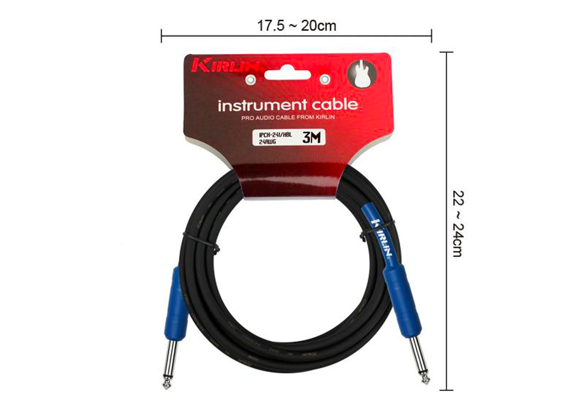 Kirlin IPCH241HBL3BK 3M Guitar Cable, Blue Jack - Image 3