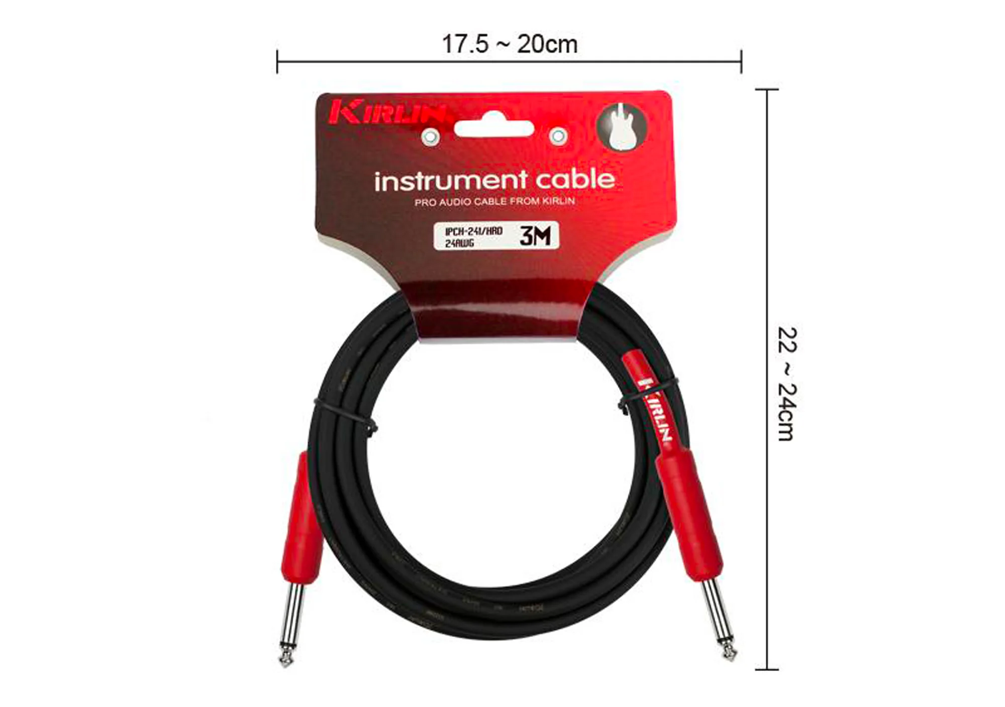 Kirlin IPCH241HRD3BK 3M Guitar Cable, Red Jack - Image 3
