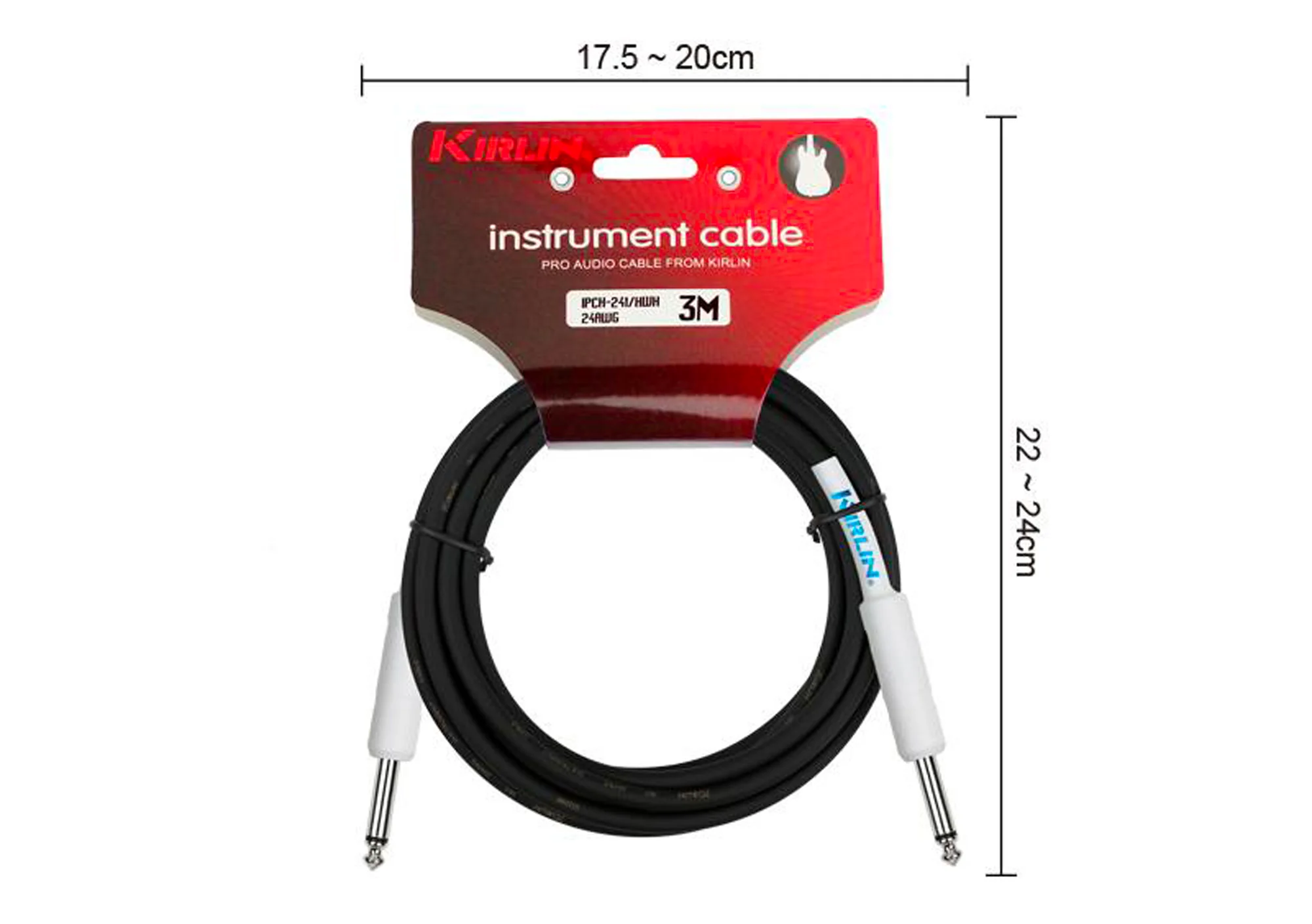 Kirlin IPCH241HWH3BK 3M Guitar Cable, White Jack and Jack - Image 3