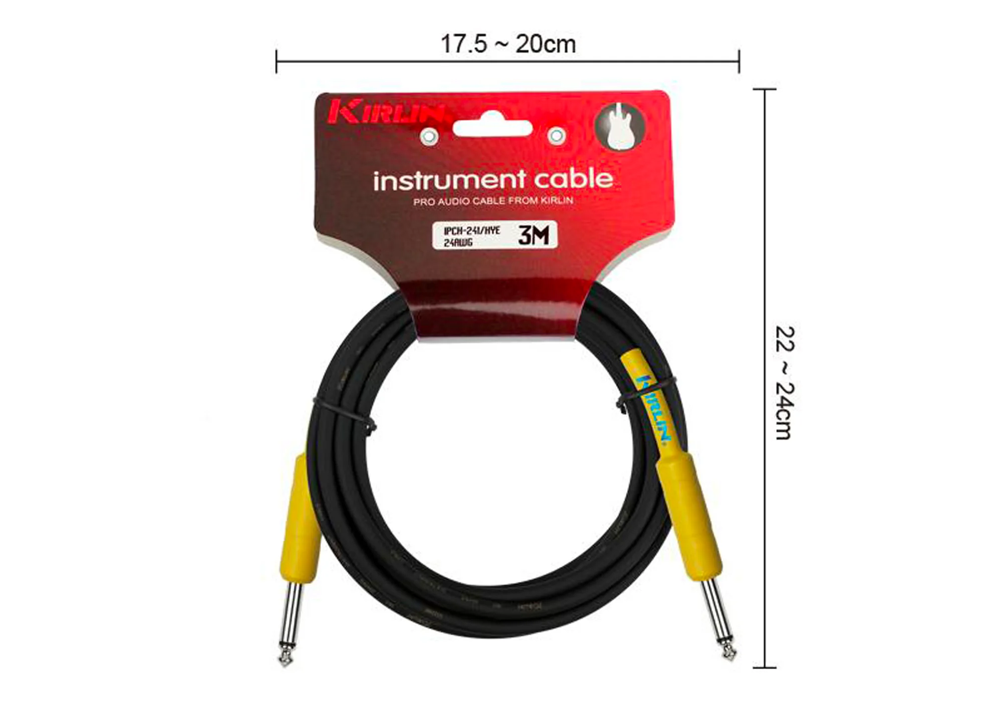 Kirlin IPCH241HYE3BK 3M Guitar Cable, Yellow Jack - Image 3